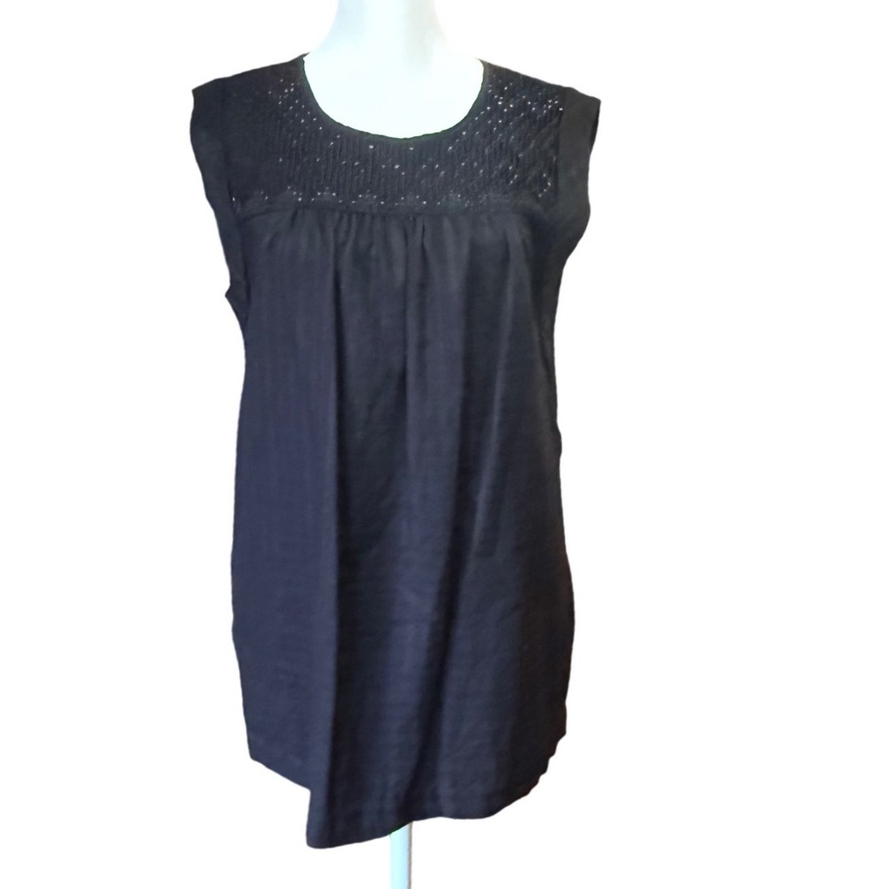 J.Crew Black Cotton Eyelet Embroidered Tonal Plaid Sleeveless Tunic Top Size 8T